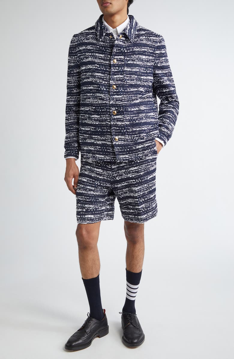 Thom Browne Beltloop Mélange Tulle Tweed Shorts, Alternate, color, Navy