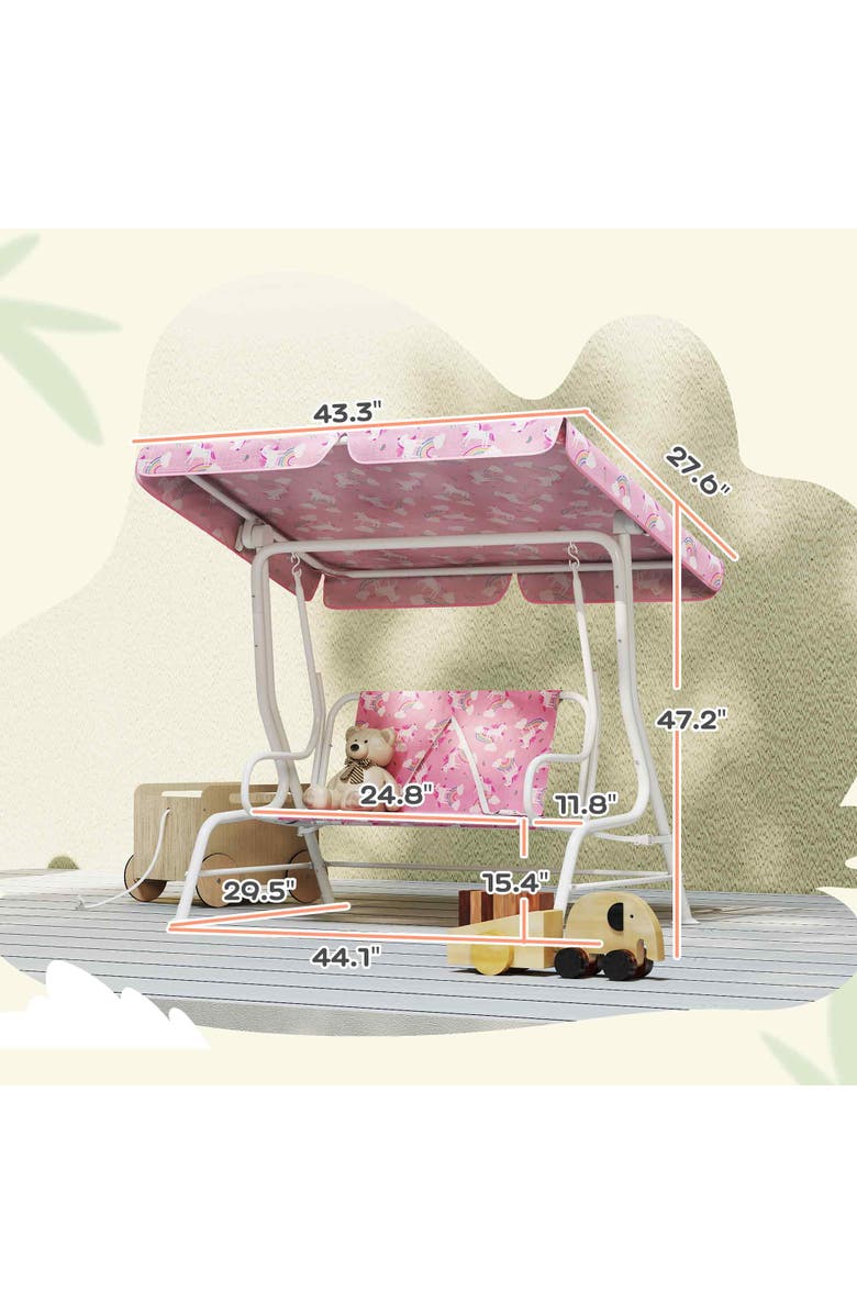 Qaba 2-Seater Kids Porch Swing with Safety Belts and Adjustable Canopy, Alternate, color, Pink