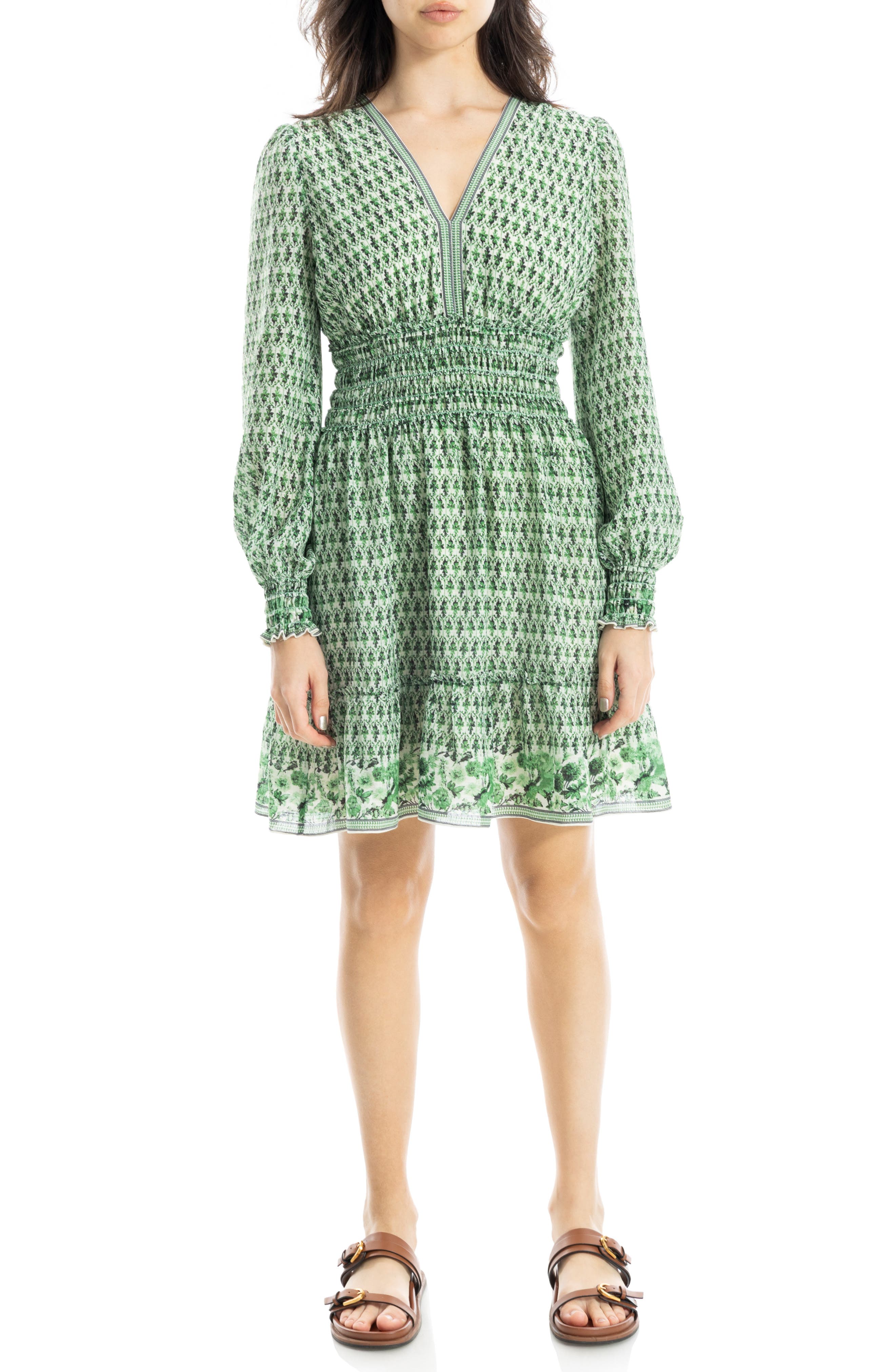 Max Studio V-neck Long Sleeve Minidress