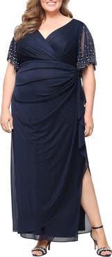 Alex Evenings Rhinestone Sleeve Chiffon Gown