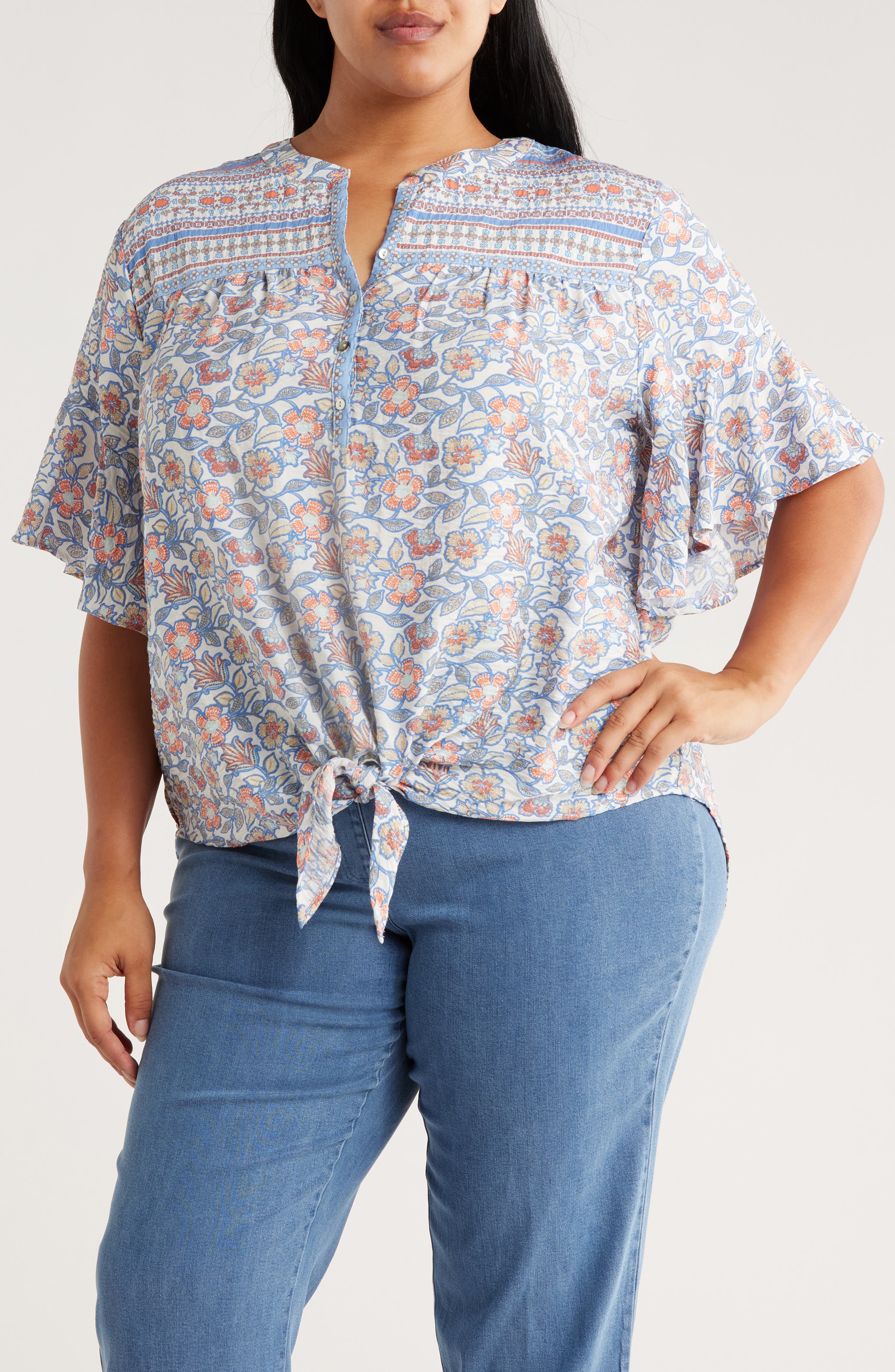 RUBY RD Novelty Tie Front Button-Up Shirt