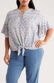 RUBY RD Novelty Tie Front Button-Up Shirt