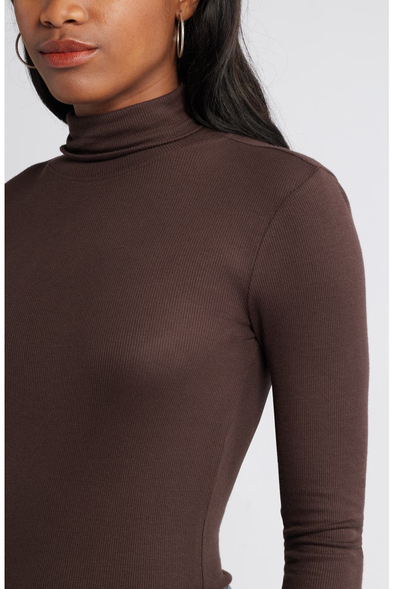Turtleneck Rib Top, Alternate, color, BROWN COFFEE