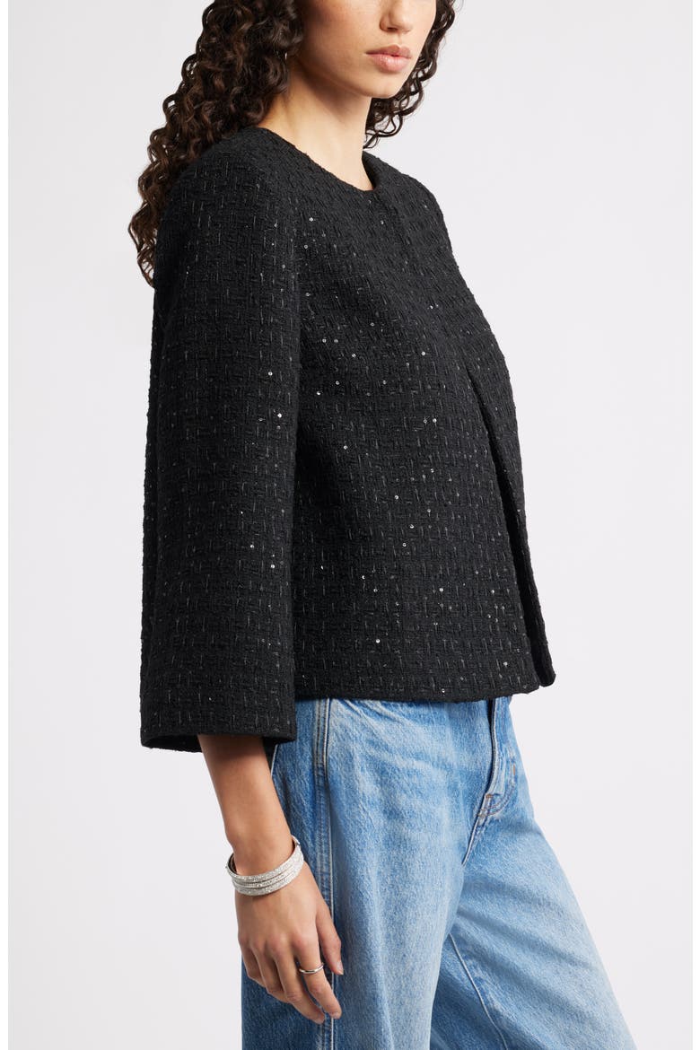 Collarless Bouclé Jacket, Alternate, color, BLACK