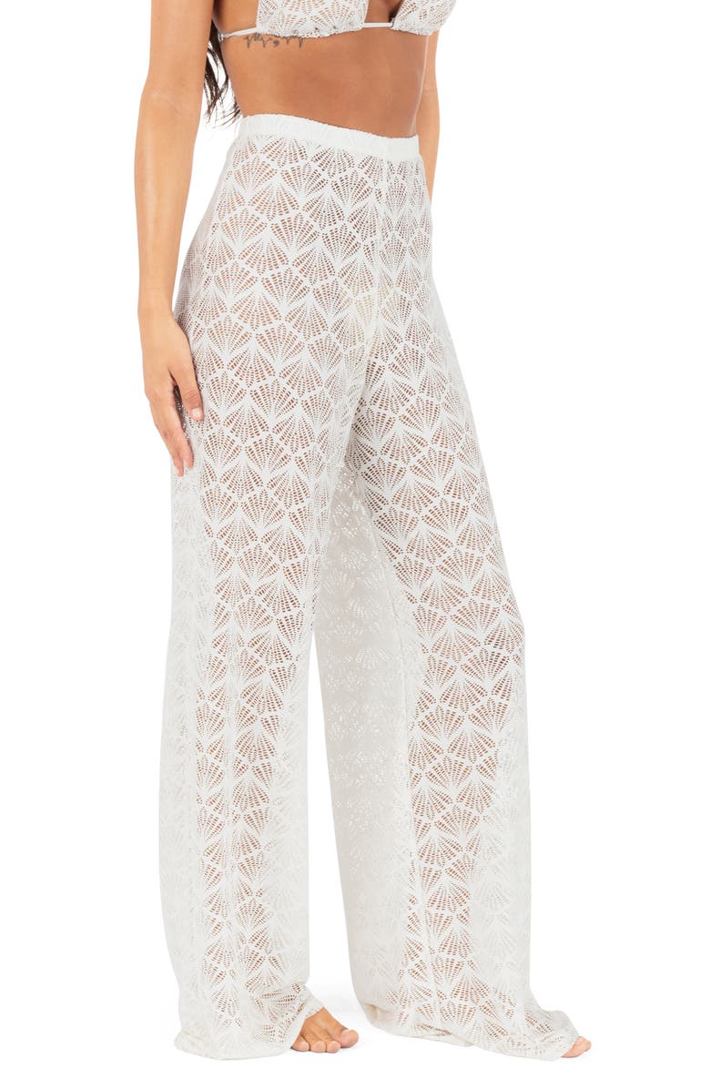 Hurley Open Stitch Wide Leg Cover-Up Pants, Alternate, color, Egret