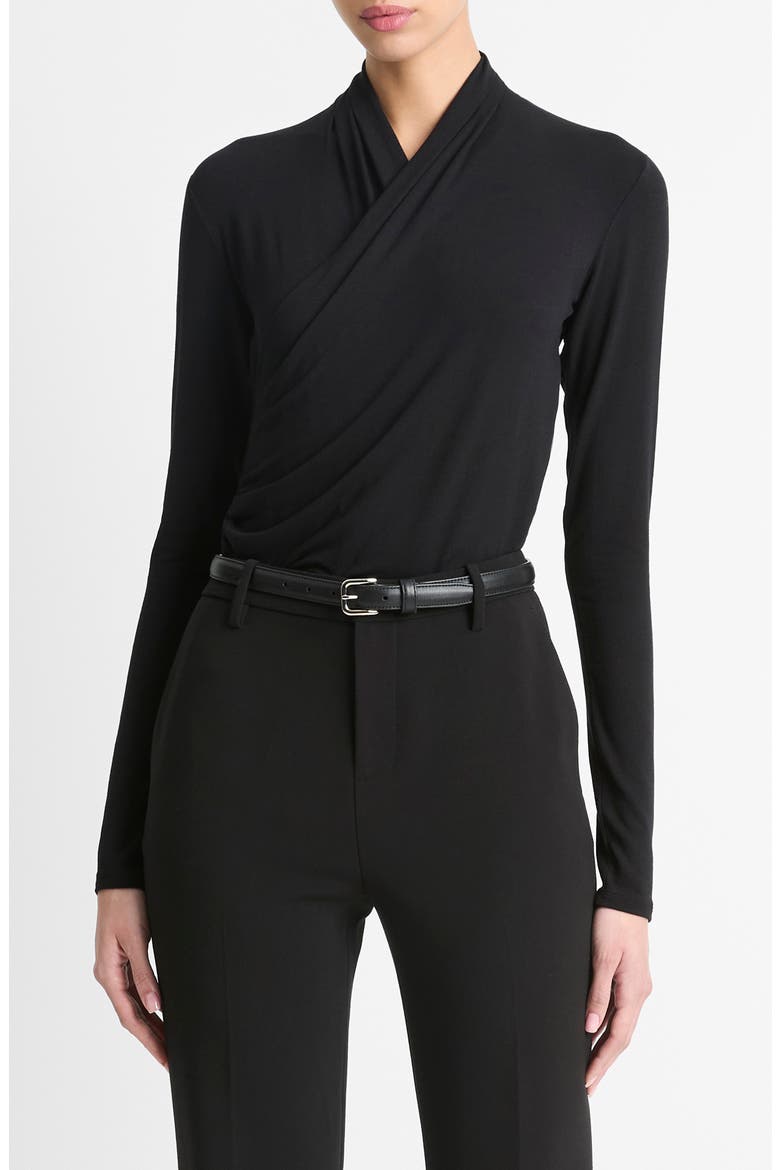 Long Sleeve Knit Wrap Top, Main, color, BLACK