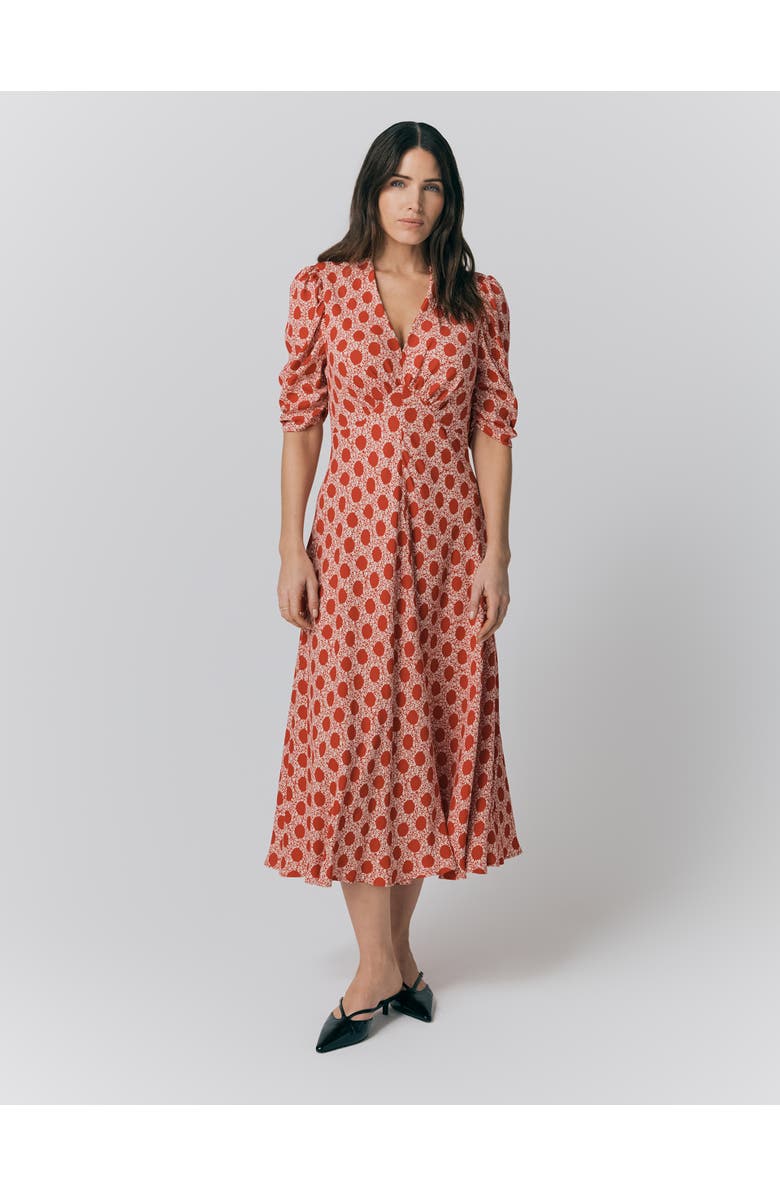 Ghost London Madi Crepe Floral Midi Dress, Main, color, Red Floral