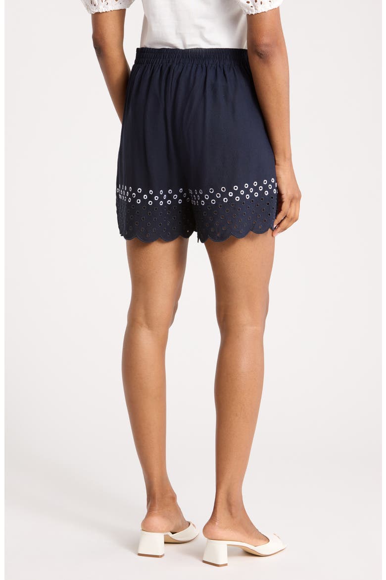 Scalloped Eyelet Drawstring Shorts, Alternate, color, NAVY