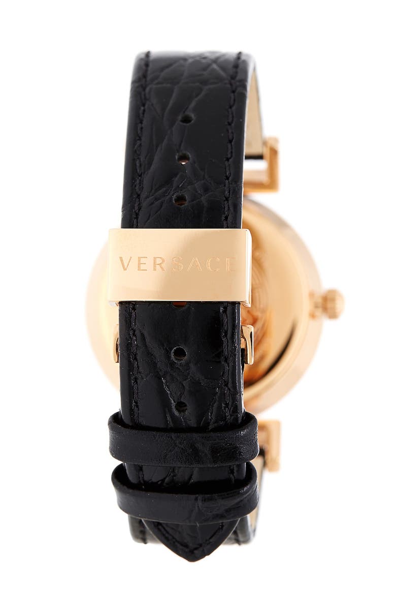 Versace Women's Vanity Croc Embossed Leather Strap Watch, Alternate, color, Rosegold