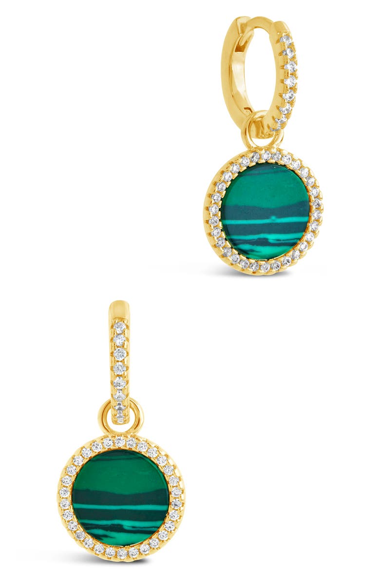 Sterling Forever 14K Yellow Gold Plated Malachite CZ Halo Drop Earrings, Main, color, 