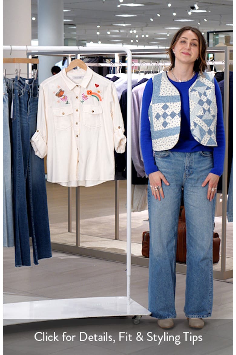 Happy Place Embroidered Denim Button-Up Shirt video
