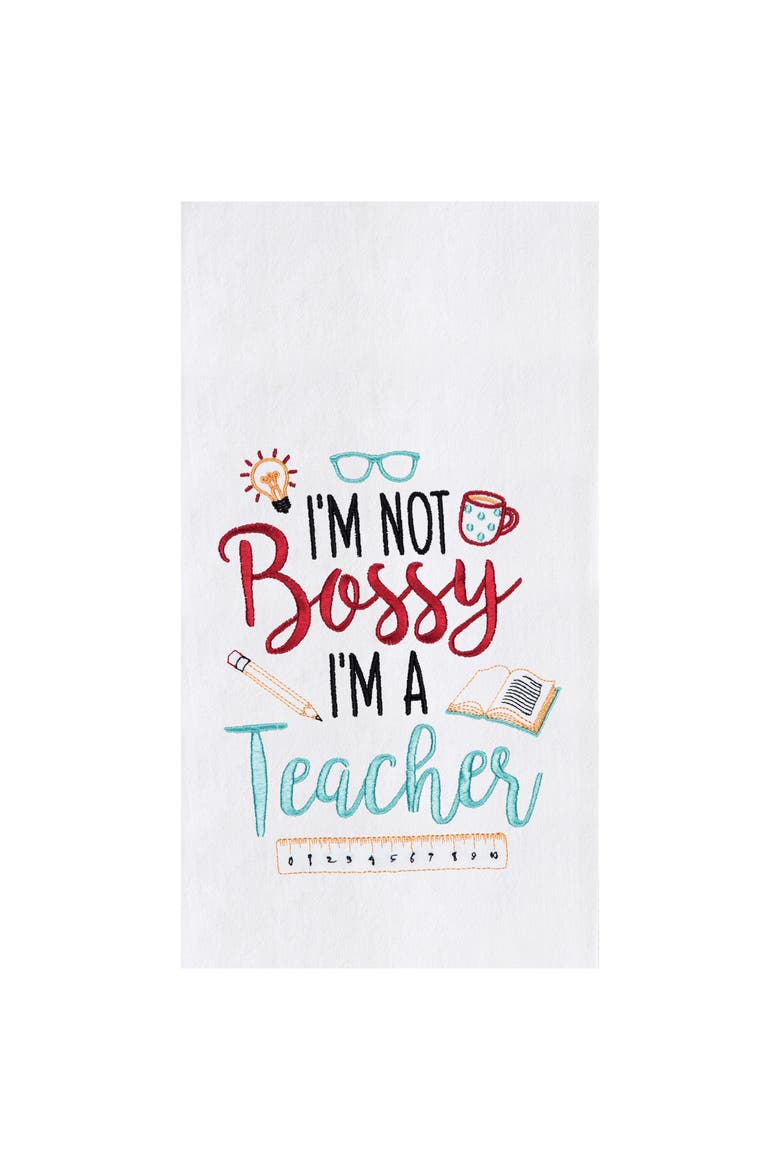 Bossy Teacher Kitchen and Bathroom Embroidered Hand Towel, Main, color, Red
