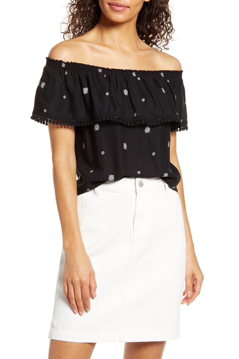 Gibson x Hi Sugarplum! Naples Convertible Off the Shoulder Top, Main, color, VENEZIA/ BLACK