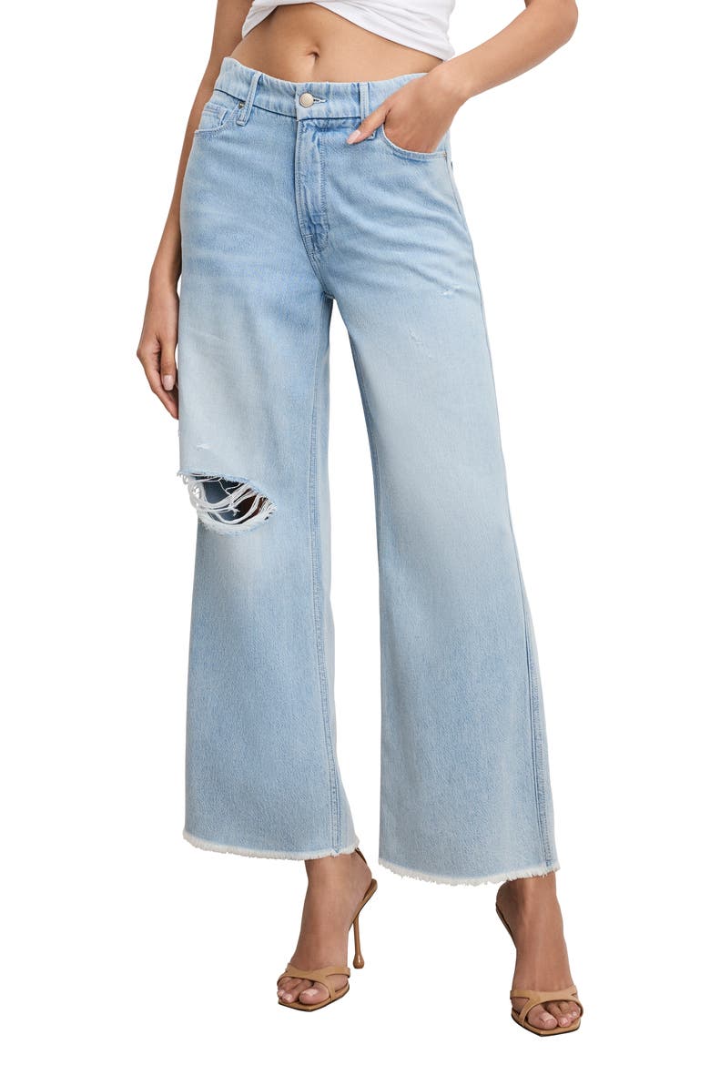 Good Skate Fray Hem Crop Wide Leg Jeans, Main, color, INDIGO959