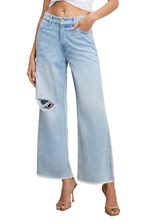 Good Skate Fray Hem Crop Wide Leg Jeans (Indigo 959) (Regular & Plus)