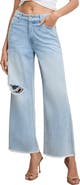 Good American Good Skate Fray Hem Crop Wide Leg Jeans