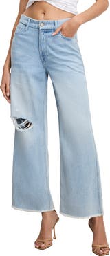 Good American Good Skate Fray Hem Crop Wide Leg Jeans