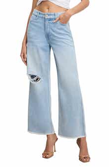 Good American Good Skate Fray Hem Crop Wide Leg Jeans