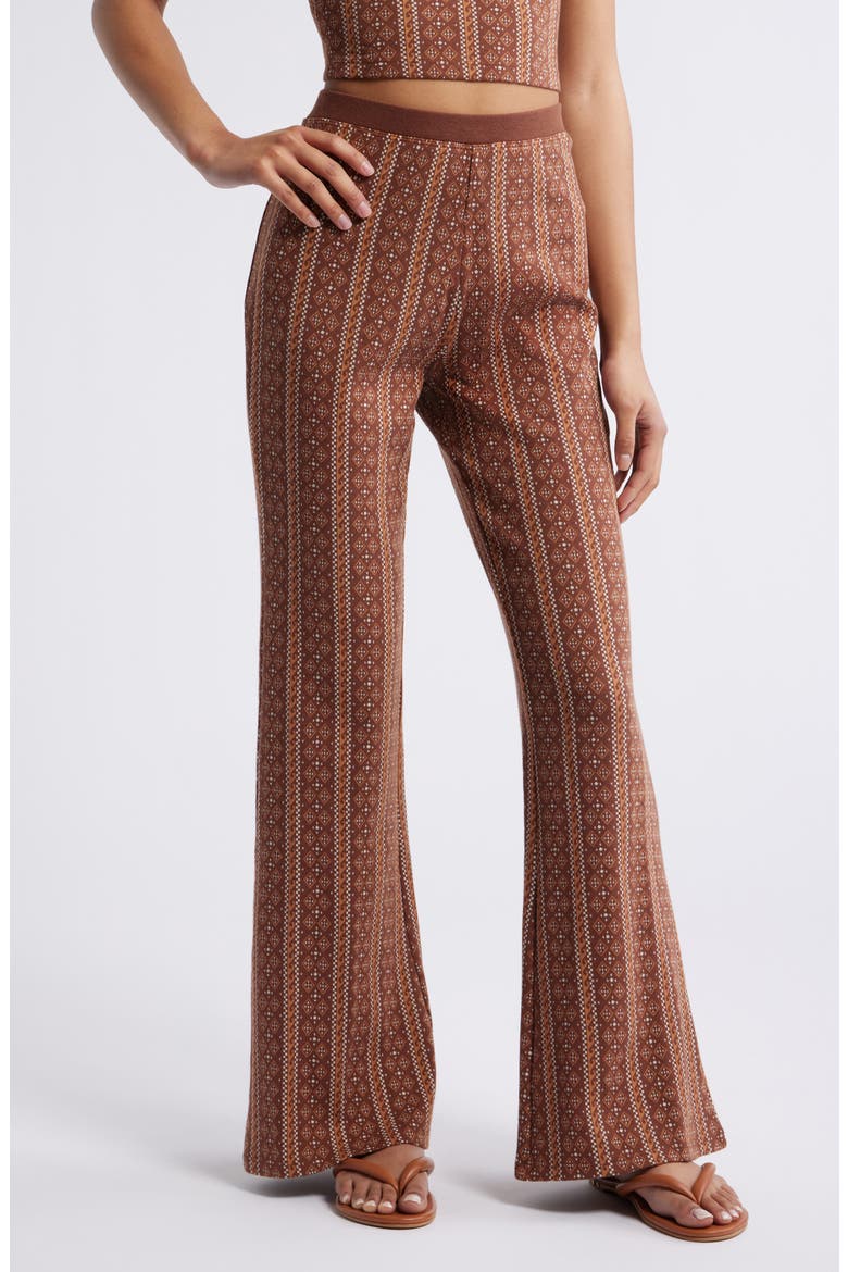 San Carlos Mixed Print Jacquard Flare Pants, Main, color, BROWN