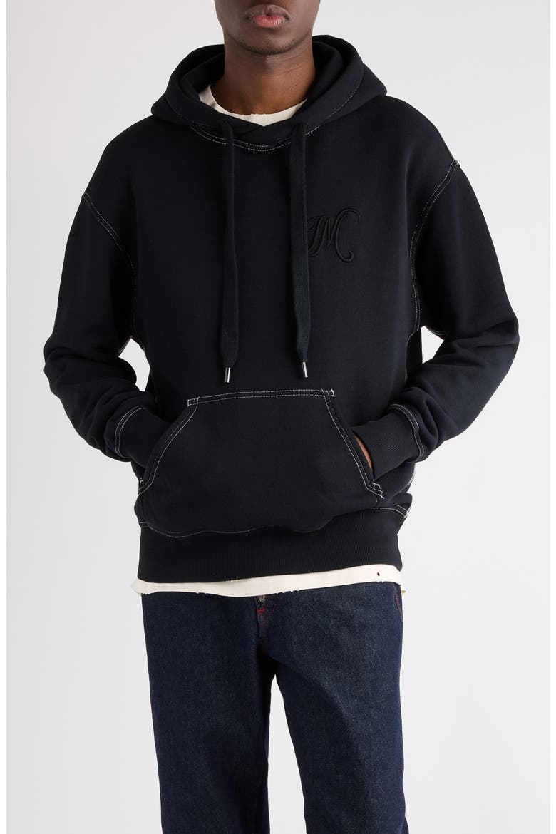Matte Oversize Logo Embroidered Hoodie, Main, color, BLACK