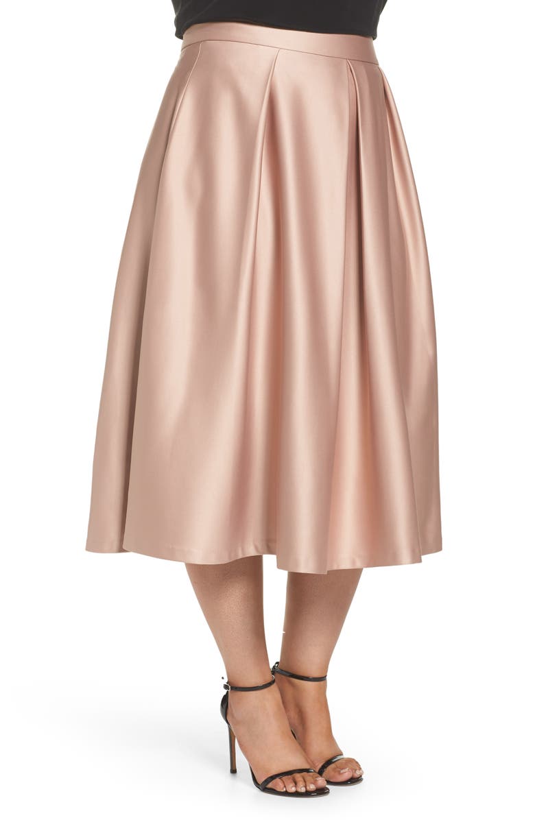 City Chic Pucker Up Pleated Satin Midi Skirt, Alternate, color, 