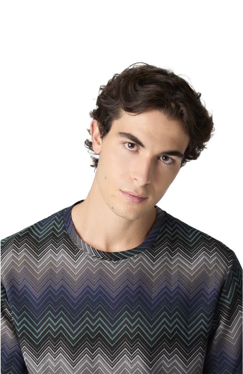 Missoni Crew Neck T-shirt With Irregular Zigzag, Alternate, color, Blue & Green