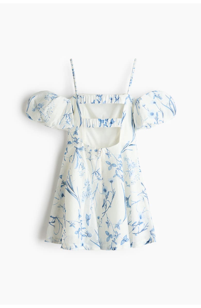 H&M Linen-blend Cold Shoulder Dress, Alternate, color, White/Floral