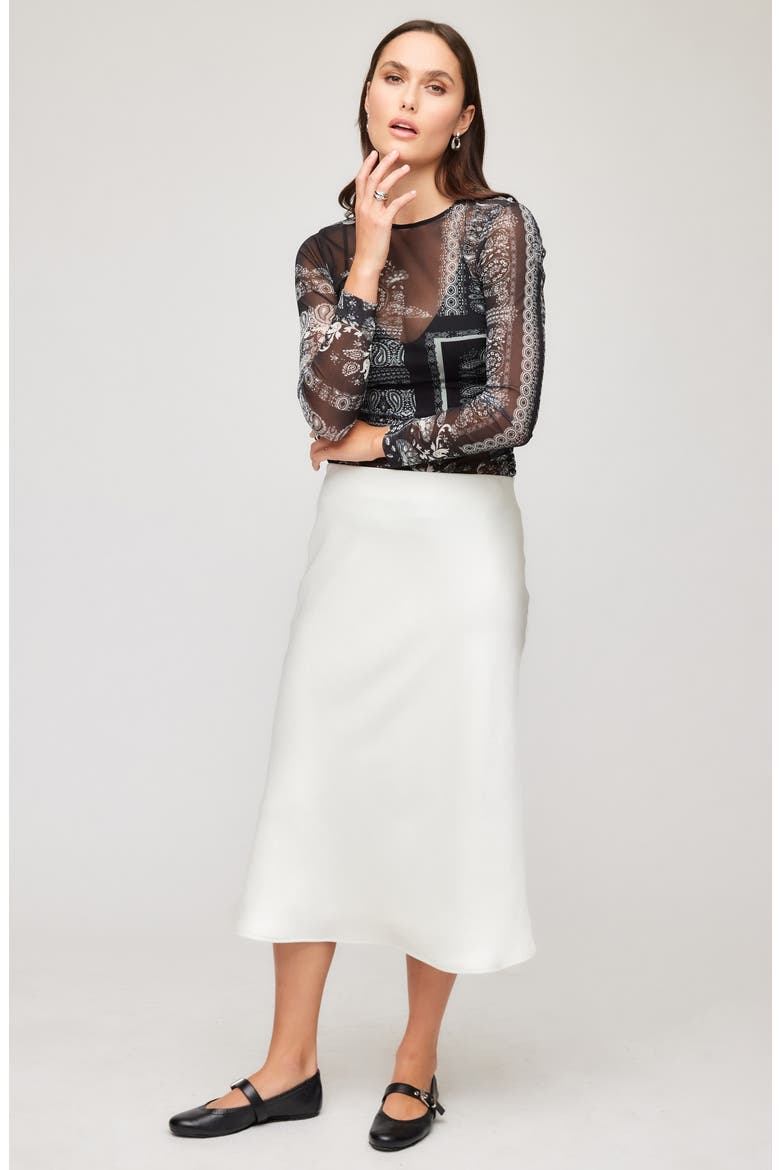 Mia Bias Cut Satin Midi Skirt, Alternate, color, CREAM
