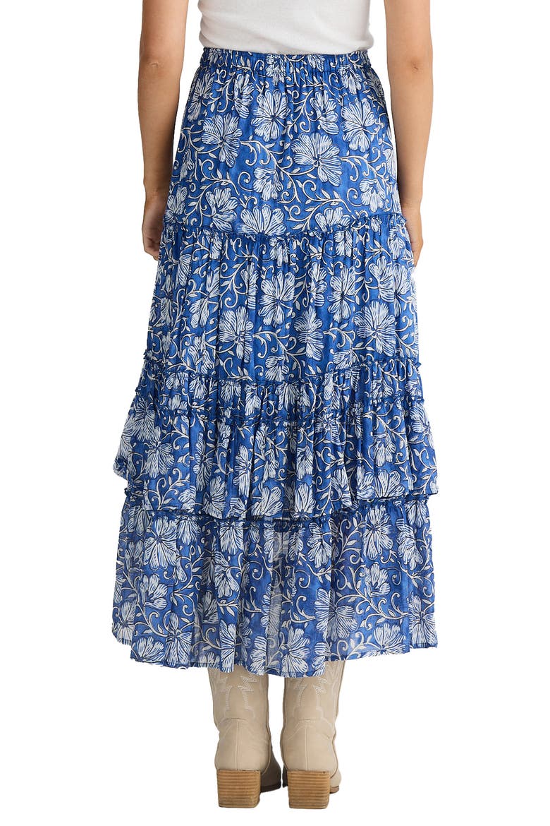 Sassy Floral High Low Tiered Midi Skirt, Alternate, color, BLUE BLOSSOM