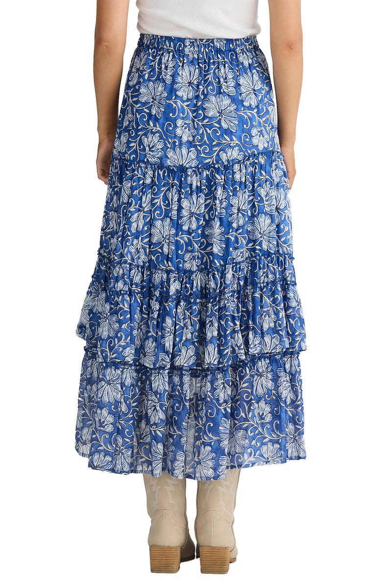 Talisman the Label Sassy Floral High Low Tiered Midi Skirt, Alternate, color, Blue Blossom
