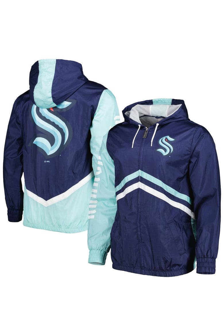 Men's Mitchell & Ness Deep Sea Blue Seattle Kraken Undeniable Full-Zip Windbreaker, Main, color, Navy