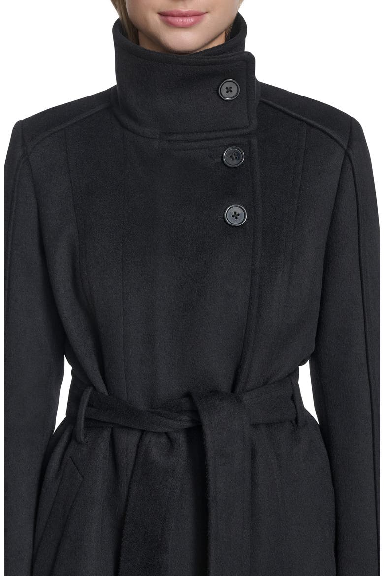 Slick Asymmetric Zip Wool Blend Coat, Alternate, color, BLACK