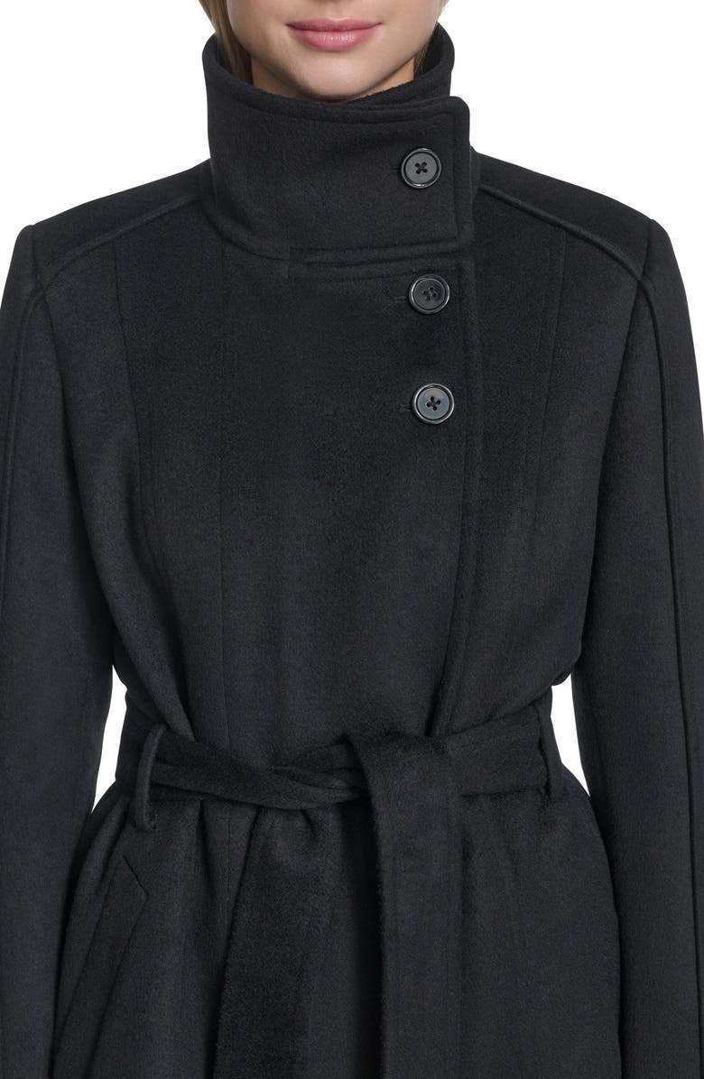 Cole Haan Slick Asymmetric Zip Wool Blend Coat, Alternate, color, Black