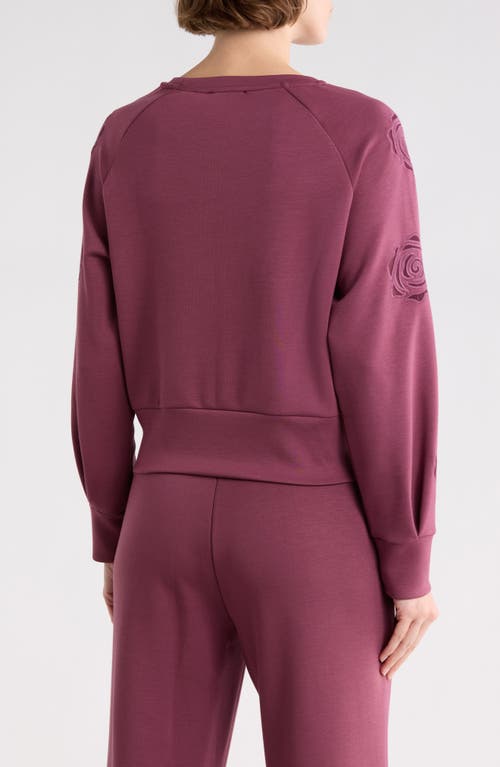 T Tahari Rose Embroidered Scuba Knit Crewneck Top