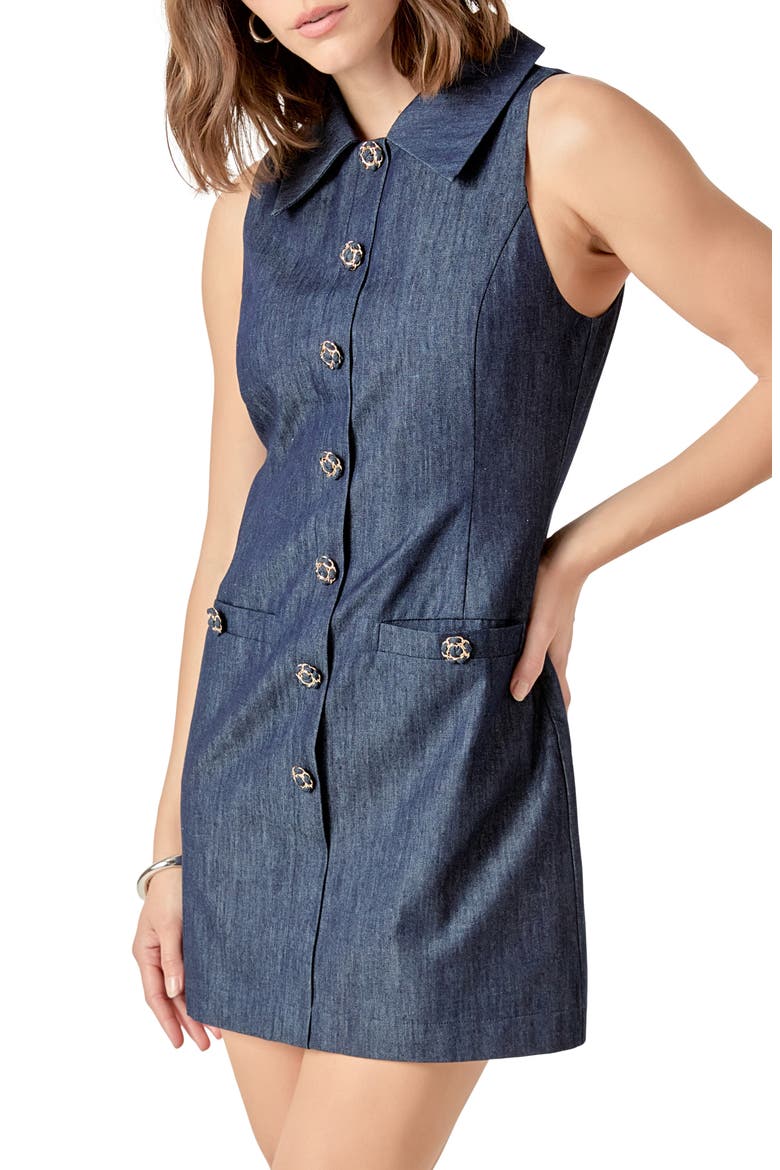 Point Collar Denim Mini Shirtdress, Alternate, color, NAVY DENIM