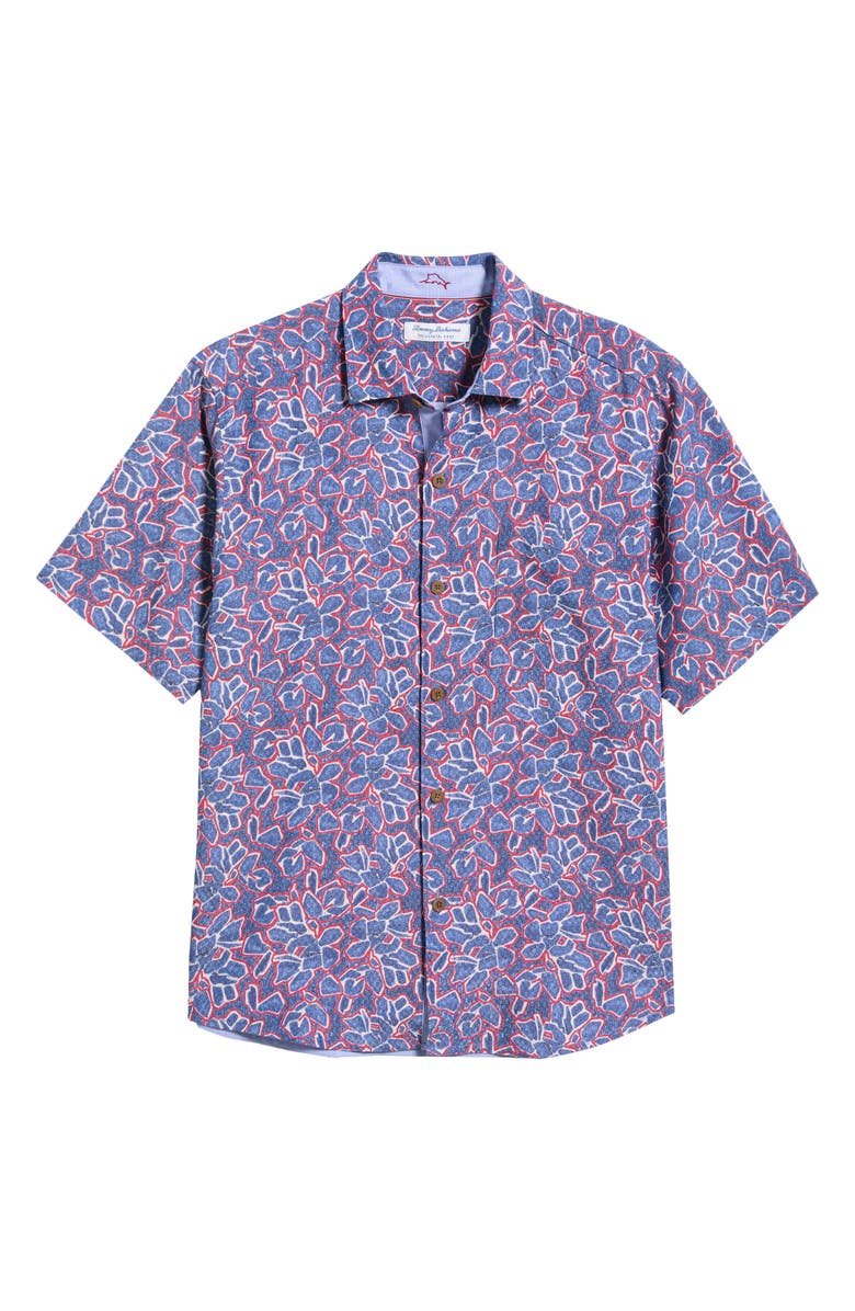 Tommy Bahama Coastal Ease Geo Rio Floral IslandZone<sup>®</sup> Short Sleeve Button-Up Shirt, Main, color, Bering Blue