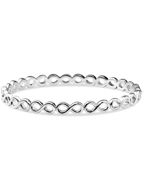 Infinity Bangle Bracelet in Rhodium Plated Sterling Silver