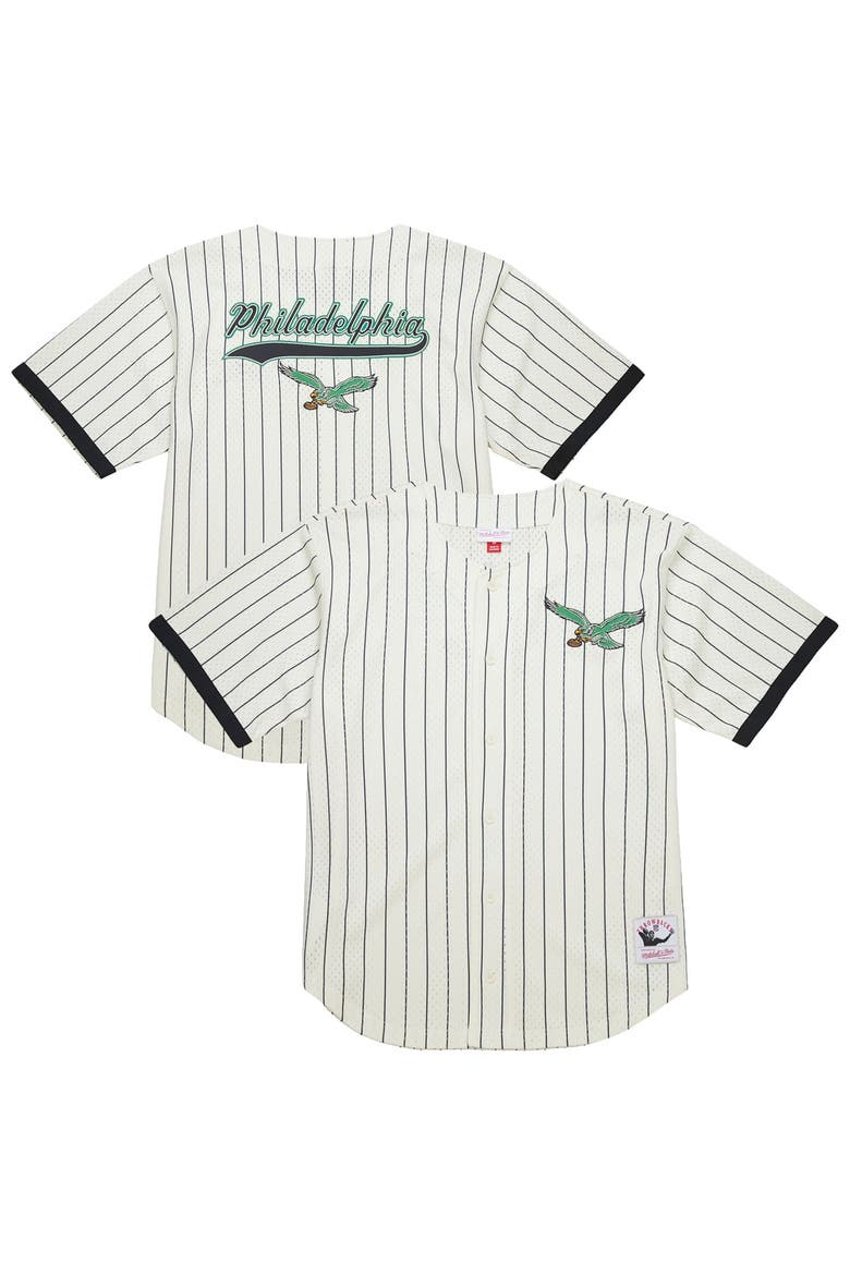 Men's Mitchell & Ness  Cream Philadelphia Eagles Big & Tall Heavyweight Mesh Button-Up Fashion Jersey, Main, color, Cream