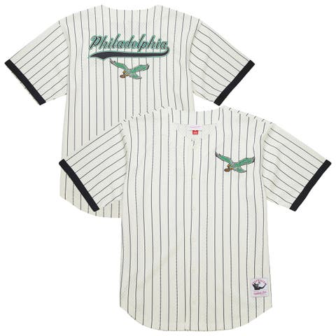 Men's Mitchell & Ness  Cream Philadelphia Eagles Big & Tall Heavyweight Mesh Button-Up Fashion Jersey