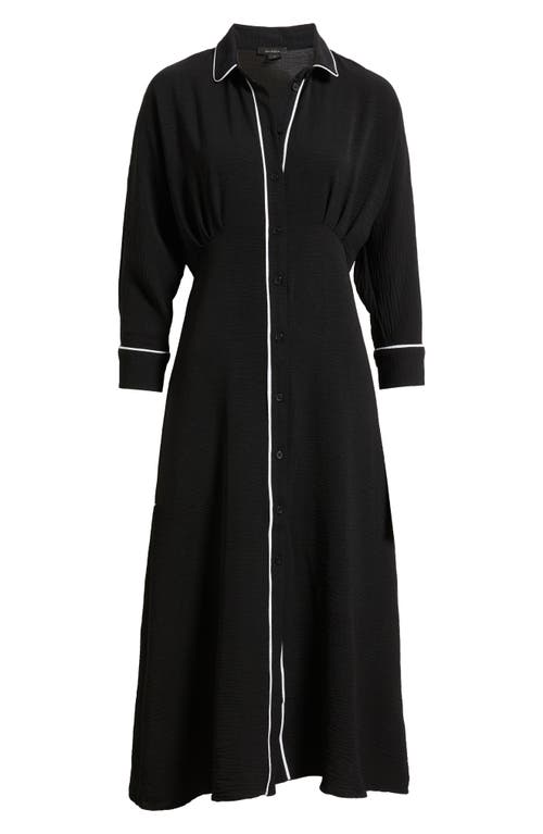 Halogenr Halogen(r) Pleated Long Sleeve Shirtdress In Black