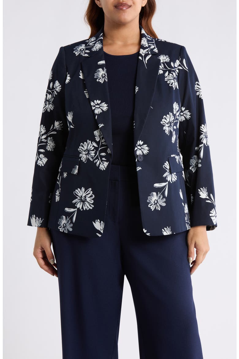 Floral One-Button Jacket, Main, color, NAVY IVORY