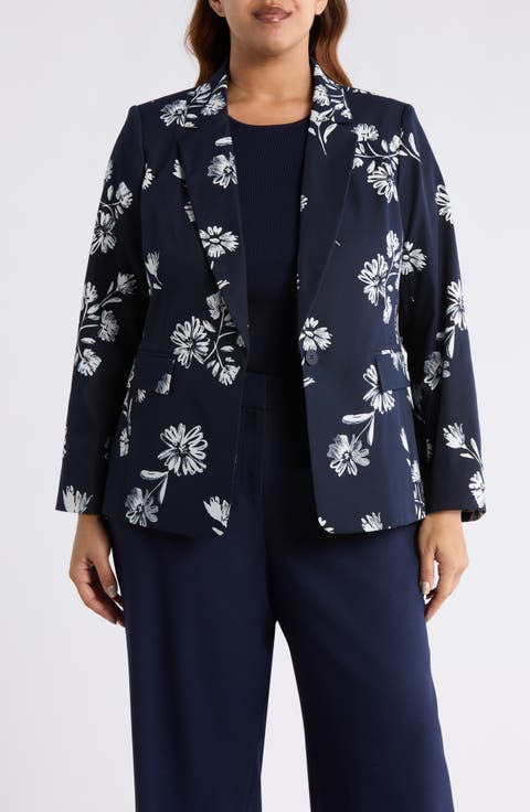 Floral One-Button Jacket (Plus)