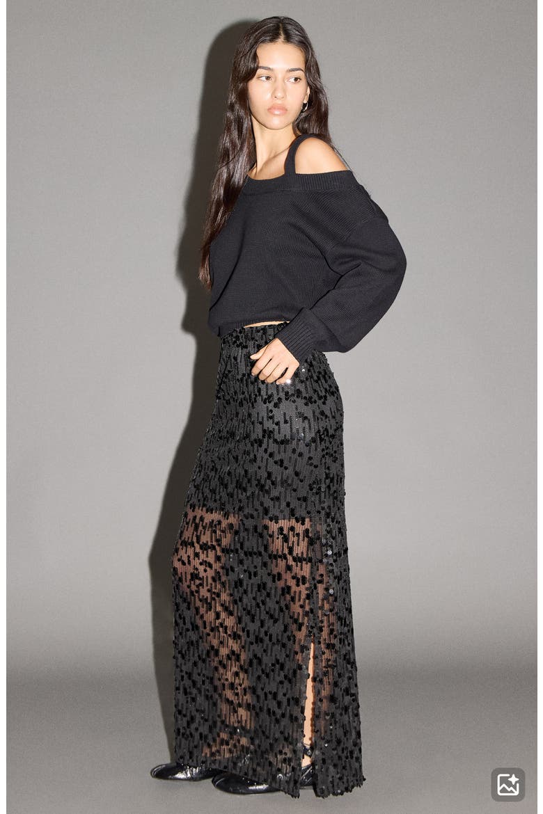 Sequin Skirt, Alternate, color, BLACK
