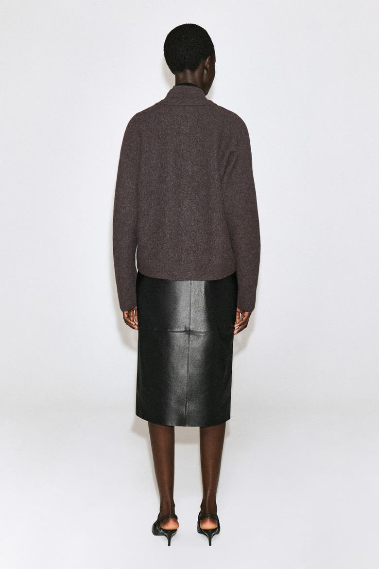 Layered-collar Boiled Wool Cardigan, Alternate, color, CHOCOLATE
