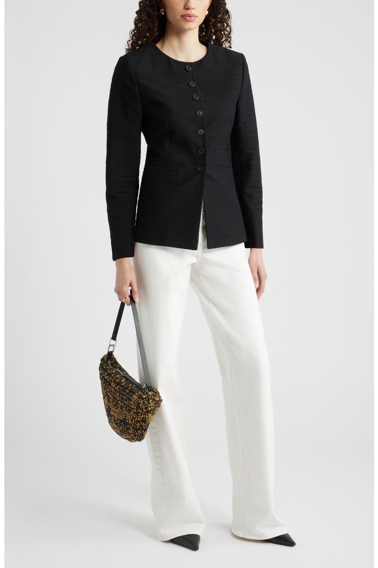 Collarless Textured Jacket, Alternate, color, BLACK