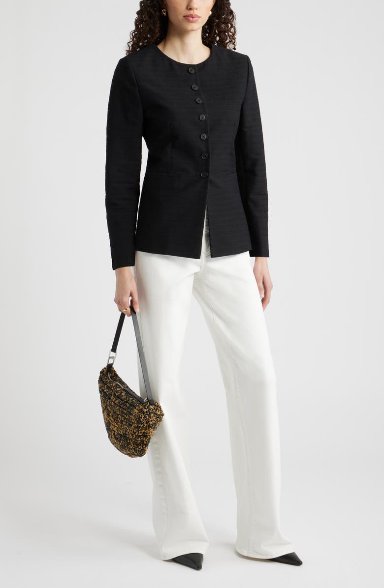 Nordstrom Collarless Textured Jacket, Alternate, color, Black