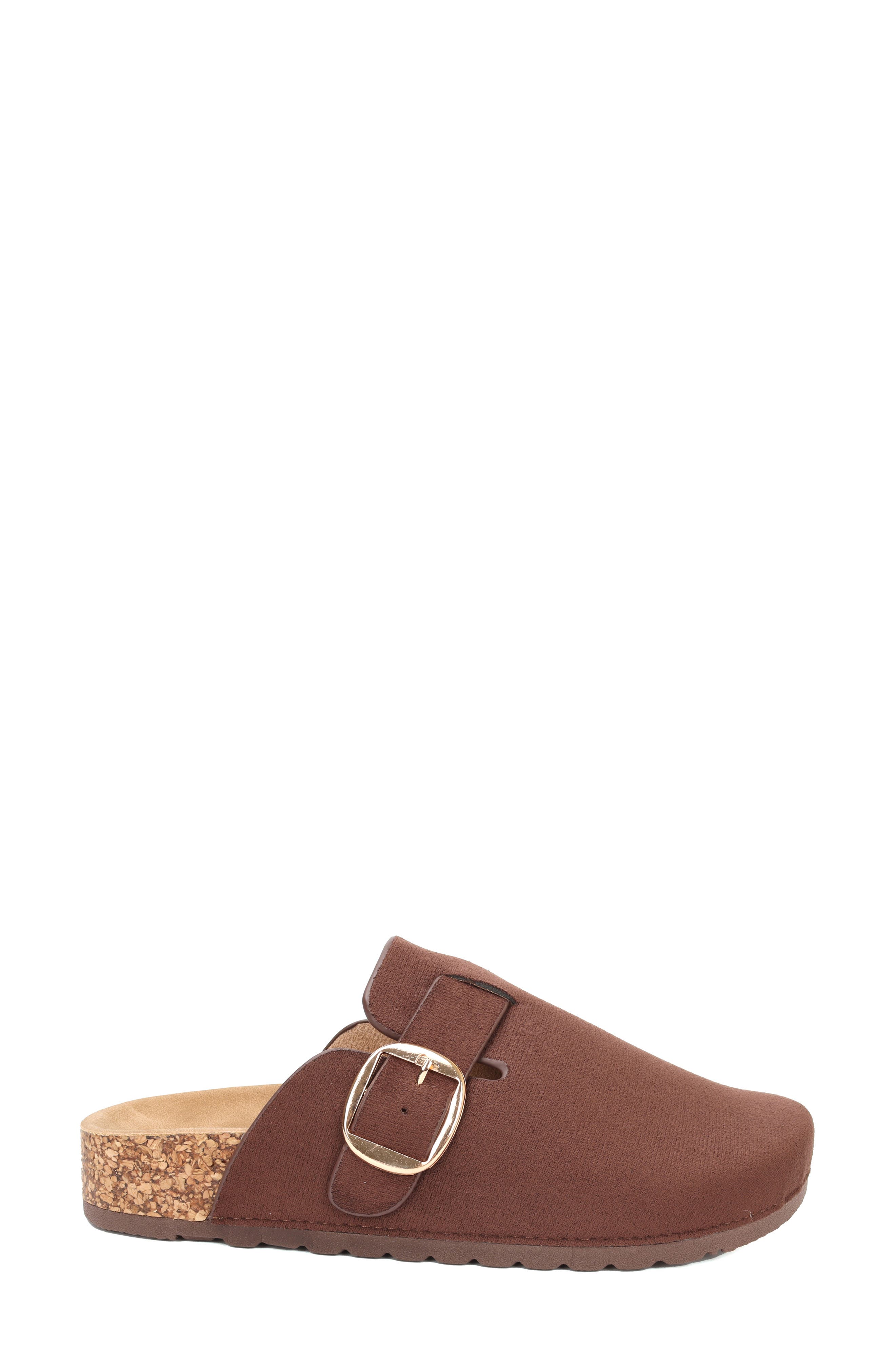 Gila Faux Suede Buckle Clog, Alternate, color, BROWN