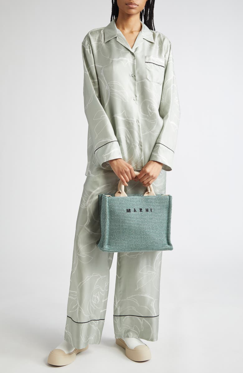 Marni Rose Print Silk Pajama Pants, Alternate, color, Auv19 Sea/Green