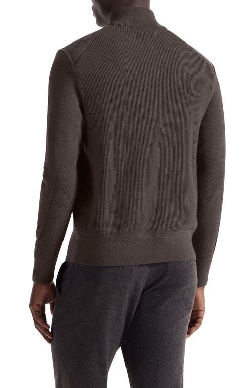 Bugatchi Merino Wool Quarter Zip Polo Sweater In Brown