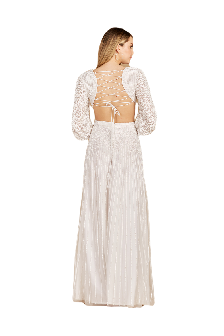 Long Sleeve Cut Out Wedding Dress, Alternate, color, Ivory